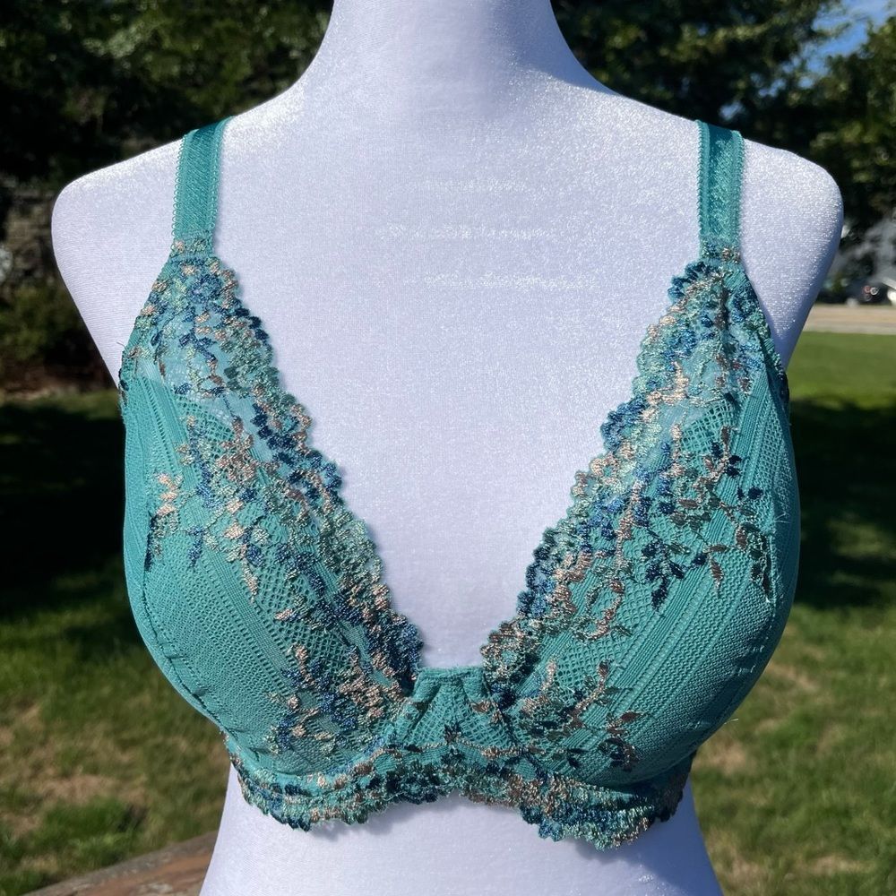 Wacoal Embrace Lace Plunge Bra Underwire Sheer Lace EUC Bristol Bra SZE 34DDD